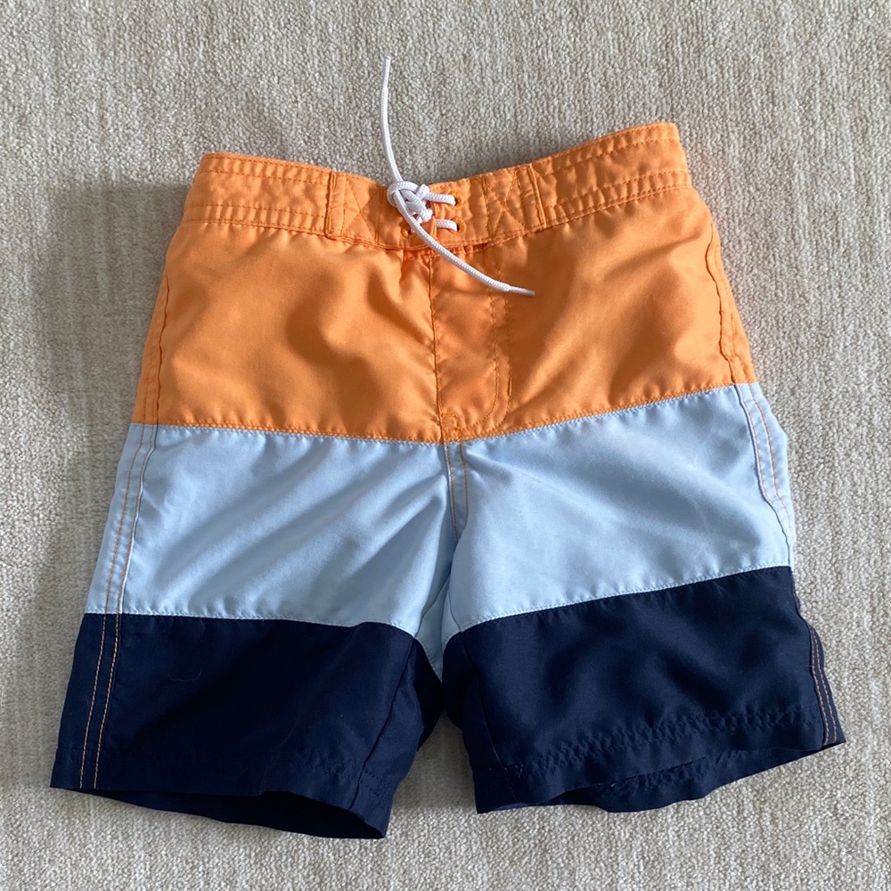 Janie and Jack Orange, Light Blue, and Navy Swim Trunks